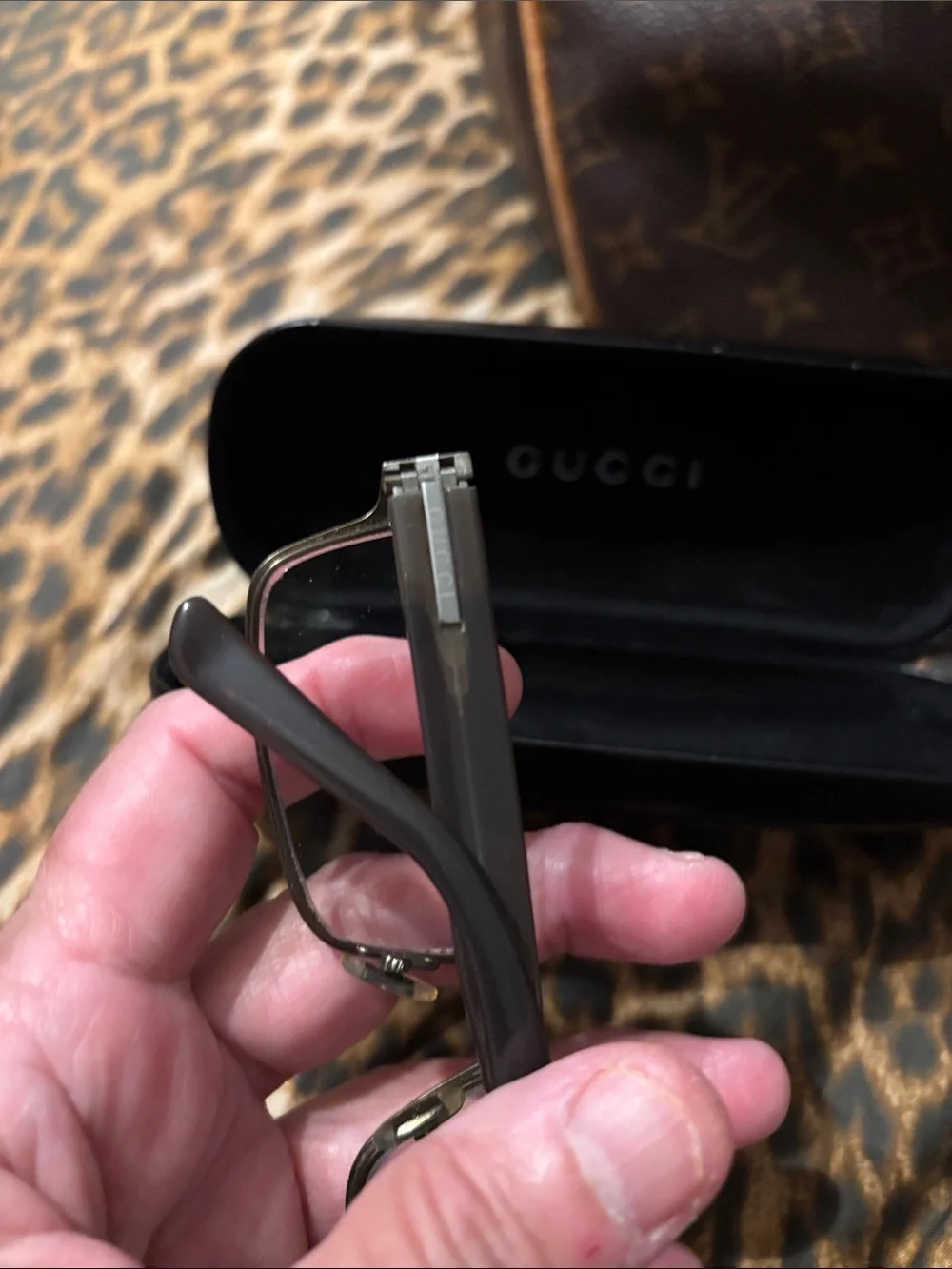 Gucci Rectangular Eyeglass Frames in Gunmetal and Black